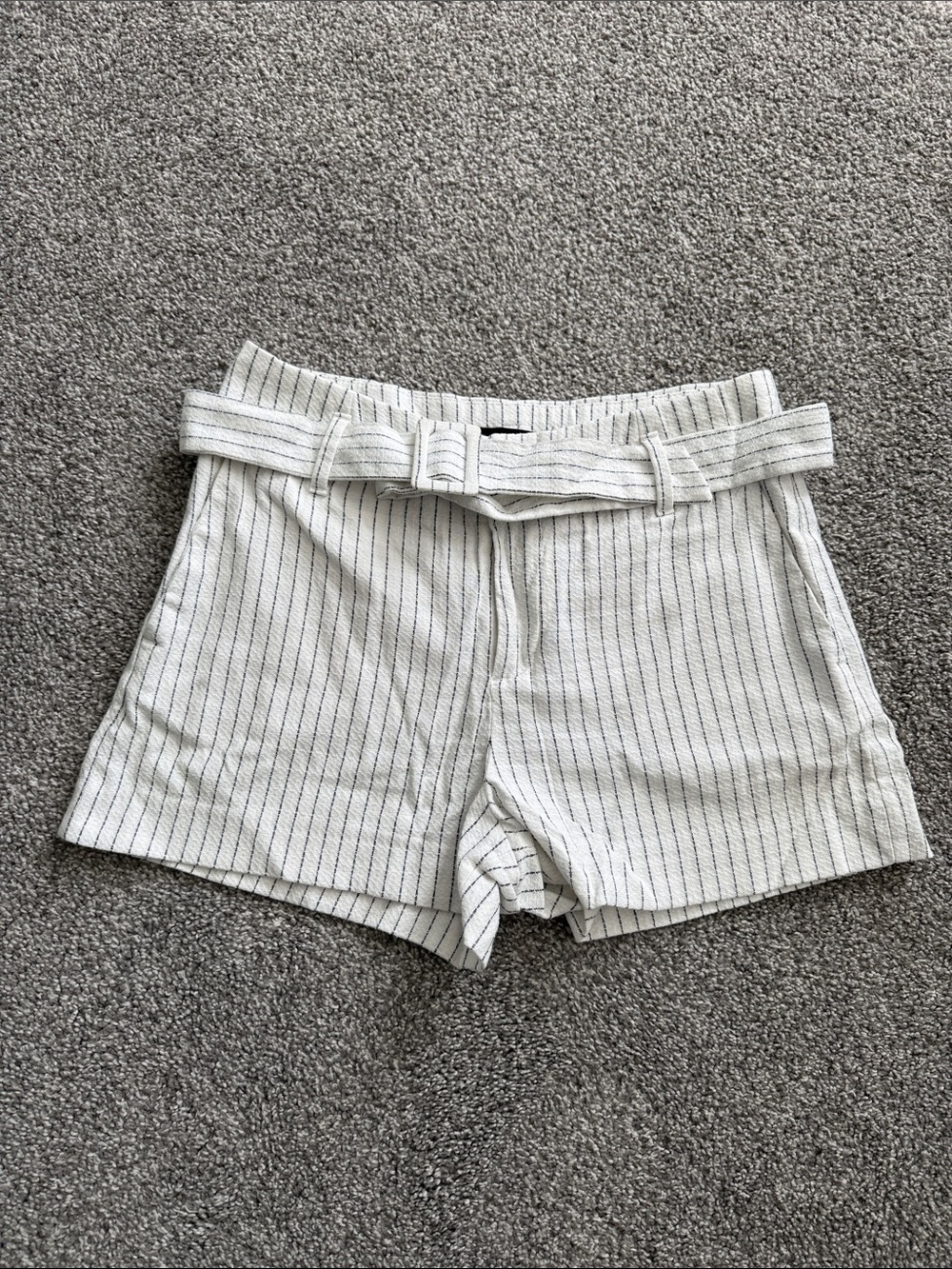 Banana Republic White Pinstripe Belted High-Waist Shorts